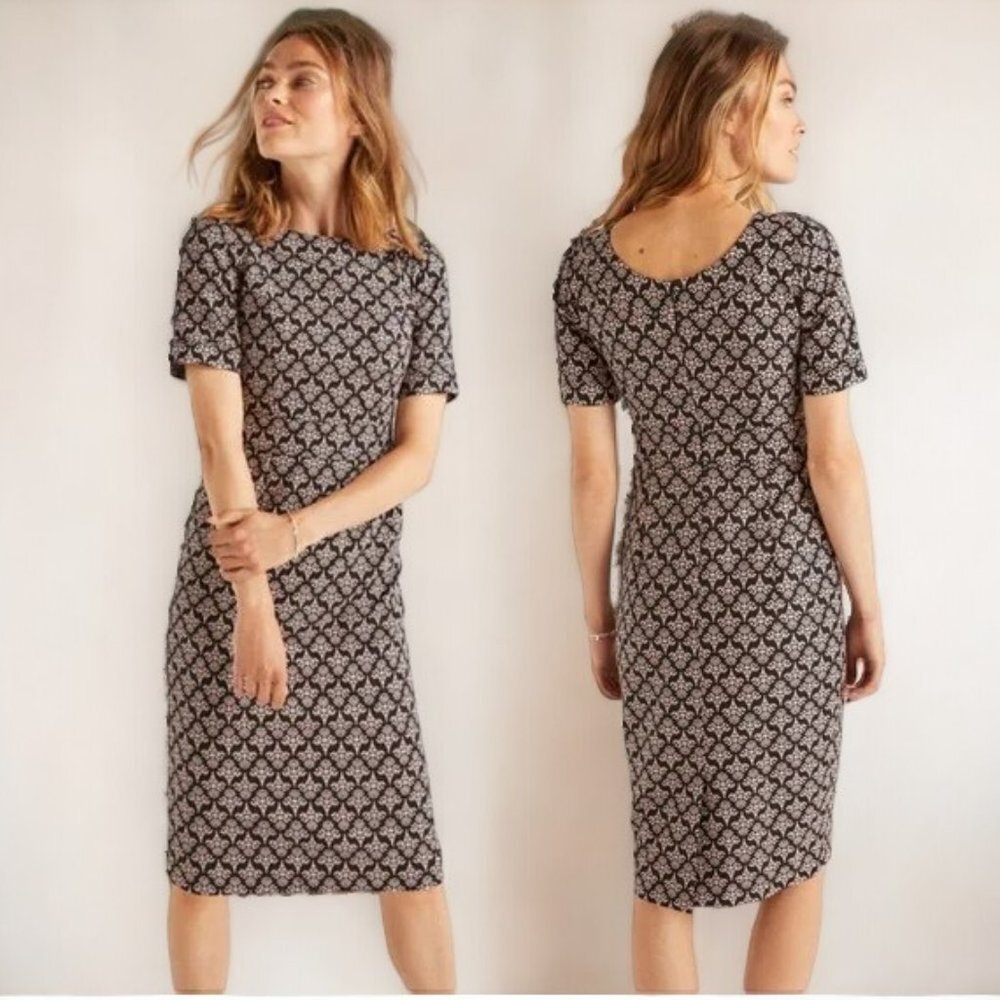 Boden Talia Floral Cotton Sheath Dress - Black/Pink - 8P